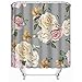 Uphome Floral Fabric Shower Curtain, Grey and Cream Shabby Chic Rose Flower Cloth Shower Curtain 180 GSM Thick Pastel Spring Penny Bathroom Curtains for Shower with Hooks Set, 72X72