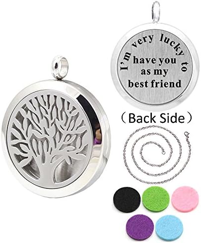 Stainless Steel Tree of Life Perfume Locket Best Friend Jewelry Aromatherapy Essential Oil Diffuser Pendant Necklace (Best Friend)