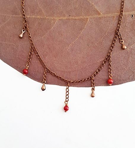 Red coral dangling chain choker - Dainty chain choker Delicate choker Dangle choker Delicate necklace Gift for Christmas Red coral necklace