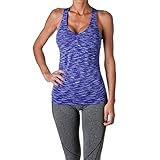 Riverberry Womens Actives Racerback Yoga Workout Exercise Top with Built-in Shelf Bra, Blue, Medium/Large