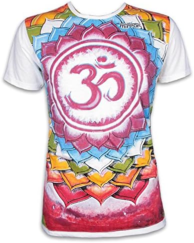 MIRROR by SURE Vintage Men´s T-Shirt Goa Lotus Flowers Psy OM AOM Sign Yoga Mandala Size M L XL (L, White - Vintage! See pic!)