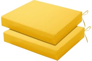 LOVTEX Outdoor Chair Cushions Set of 2, Outdoor Patio Chair Cushions with Ties,Waterproof Chair Cushions for Outdoor Furniture, 18.5 x 16 x 3 inch, Golden Yellow