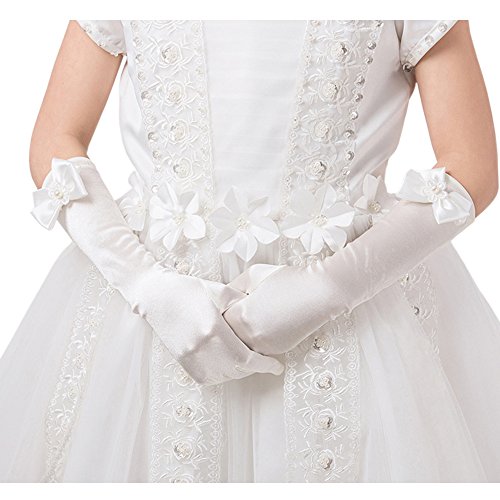 Unilove Flower Girls Gloves Long Princess Gloves for Wedding Fancy Gloves for Girls (White)