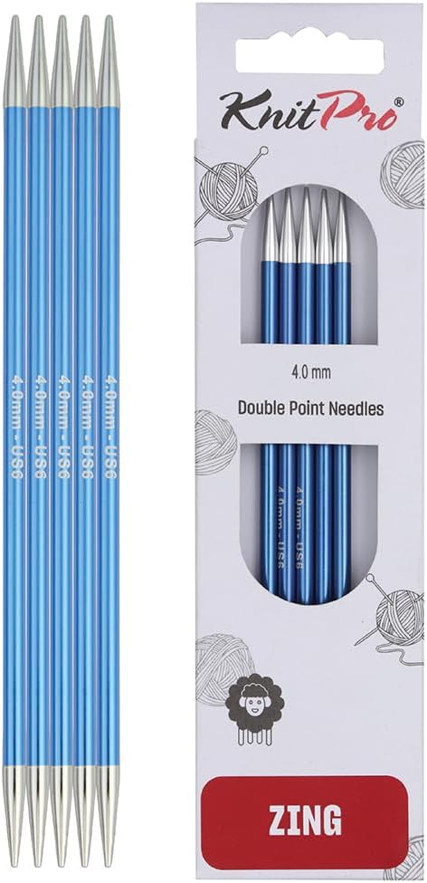 KnitPro Zing Double Pointed Needles 6" 4.00mm — Aluminum, FSC Packaging