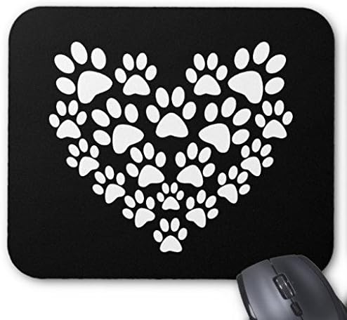 Gaming Mouse Pad Black Paw Print Heart Rectangle Office Mousepad 9" x 7"
