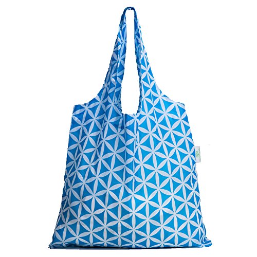 HOLYLUCK Reusable Grocery Bags,Heavy Duty Foldable Shopping Tote Bag (Standard, 3 Blue Geometric Flowers)