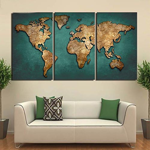 3 Panels Canvas Painting World Map Picture Printed On Canvas Map Painting Giclee Artwork Stretched and Framed Wall Art For Home Decor