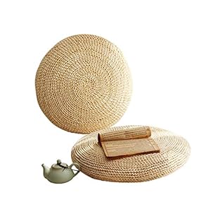 Natural Straw Pouf Pouffe Tatami Futon Knitted Round Seat Cushion Tatami Floor Cushions Chair Mat Meditation Soft Yoga Mats for Balcony Living Room Garden (45cm)
