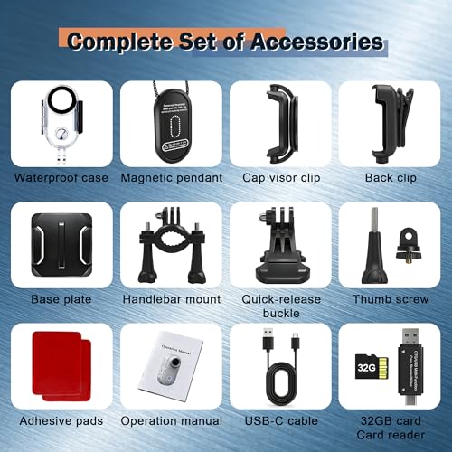 Yehtreh 2.7K Mini Body Camera, 10M Waterproof, Black | 32GB Memory Card 130° Wide Angle Body Cam, Comes with 10M Waterproof Case, for Underwater Sports, Cycling and Daily Vlogging