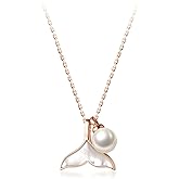 925 Sterling Silver Shell Pearl Mermaid Whale Fish Tail Pendant Necklace Jewelry for Women Decoration Gift - Whale Necklace For Women, Tail Pendant, Orca Chain