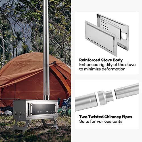 Fastfold Hot Tent Stove with Reinforced Body, Portable Wood Burning