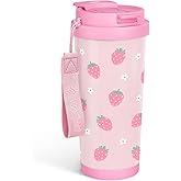 SANDJEST Strawberry Tumbler - Stainless Steel 2-in-1 Lid Coffee Tumbler 18 oz, Insulated Travel Mug Gift for Women Girls Teen Mother, Birthday Christmas