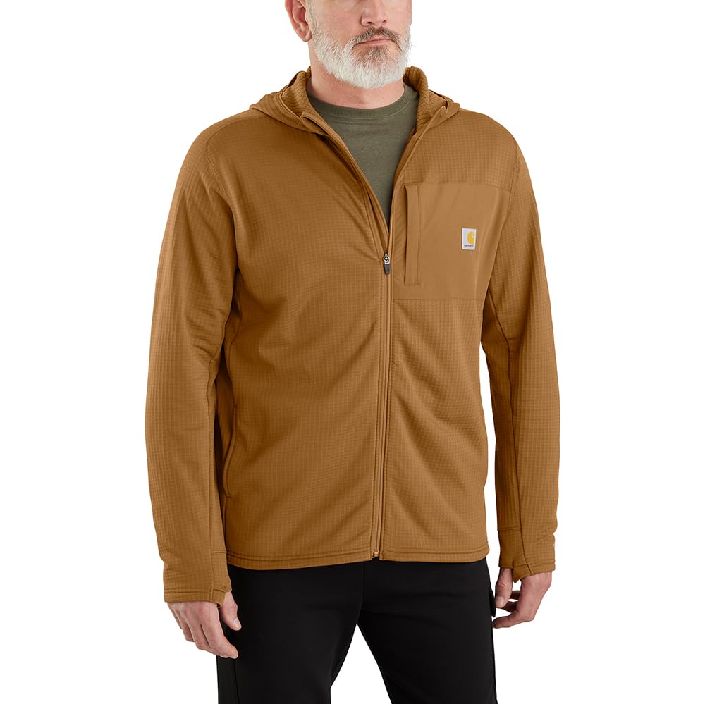 Carhartt Men’s Force Relaxed Fit Full-Zip Long-Sleeve Hooded T-Shirt, Carhartt Brown, Medium