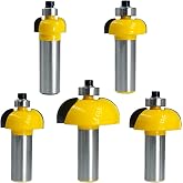 Wolfride 5pcs 1/2 Inch Shank Cove Router Bit Set Cove Molding Router Bits Radius Cove Router Bit Set for Woodworking | 1/8", 1/4", 5/16", 3/8", 1/2" Radius