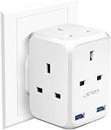JSVER 4 Way USB Plug Adapter UK 13A MultPlug Socket 2 USB Ports White