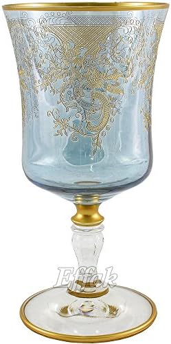 Stemware Set of 2, 6.30", Goblet, Crystal Wine Glasses, Etched Glass, Drinking Glass Set, Luxury, Dinnerware, Fathers Day Gift Ideas, Home Decor, Interior Design,Gold Blue Wine Glass, Event, Wedding