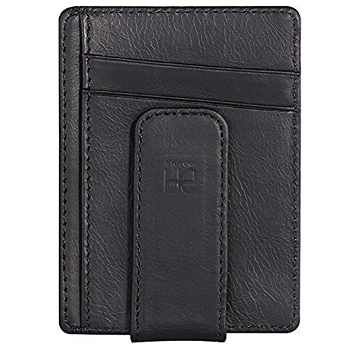 RFID Blocking Minimalist Wallet Genuine Leather Slim Front Pocket Wallets for Men & Women - Ultra Thin Credit Card Holder Sleeve with ID Window