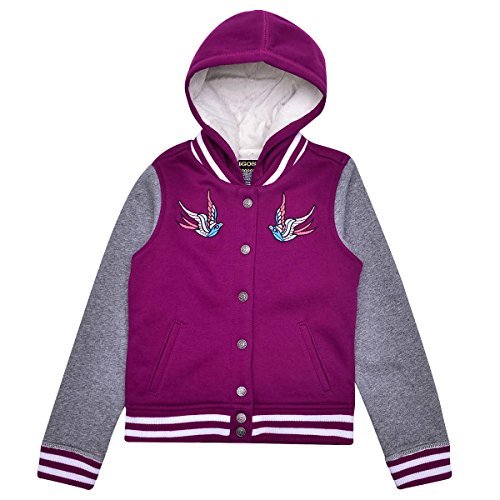 VIGOSS Hooded Varsity-Style Jacket For Girls (12, Burgundy)
