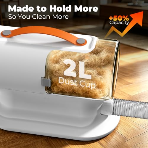 AiRiOBO Dog Grooming Vacuum Kit, 12000Pa Pet Hair Vacuum with Clipper | 2L Dust Cup, Low Noise, 5-in-1 Grooming Kit with Clipper & Cleaning Brush for Home Shedding and Trimming, PG100
