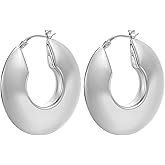 Valentines Day Gifts for Her - Chunky Hoop Earrings for Women, S925 Sterling Silver Hypoallergenic Statement Earring, Lightweight Large Hoop Earrings 40mm
