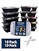 Green Bento 34-Ounce 2 Compartment Plastic Food Storage Containers with Lid (Pack of 10 Containers, 10 Forks)