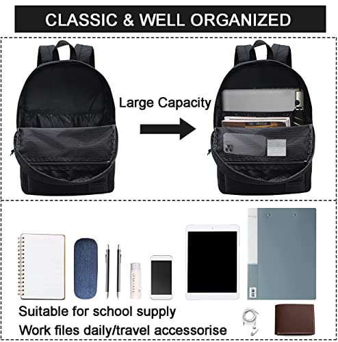 SUPACOOL Lightweight School Backpack with Pencil Pouch, Backpack for School Boys and Girls(Black backpack set)