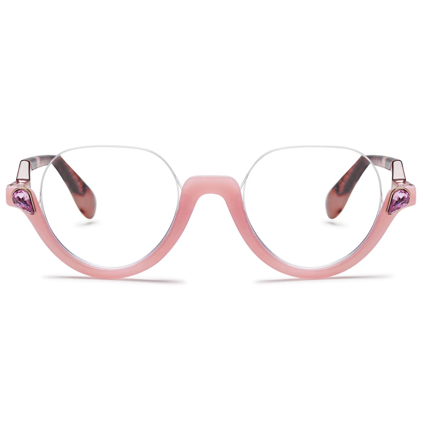 ABETOS Half Frame Reading Glasses Men Women Large Retro Clear Half Rim Eyeglasses Spring Hinge Fashion Readers 1.0 1.5 2.0 2.5 3.0, Pink 1.0