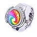 Eachbid Smart Applied Round Child Lady Steel Rainbow Pattern Elastic Quartz Finger Ring Watch Gift