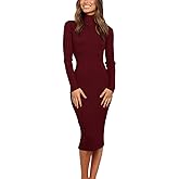 MEROKEETY Women's Long Sleeve Sweater Dress 2025 High Neck Slim Fit Ribbed Knit Midi Winter Dresses