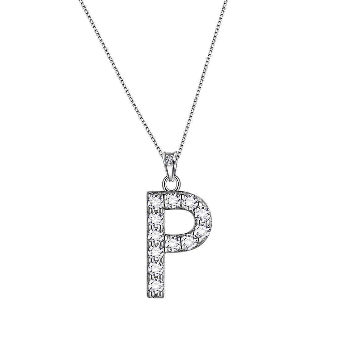Aurora Tears Letter P Necklaces 925 Sterling Sliver Initial P Alphabet Pendant with Cubic Zirconia Jewellery for Women and Men DP0261P