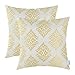 CaliTime Pack of 2 Soft Jacquard Throw Pillow Covers Cases for Couch Sofa Home Decoration Vintage Diamond Shape Damask Floral 18 X 18 Inches Gold