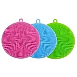 Silicone Sponge Antibacterial Brush Dish Scrubber - 3 Pieces Pot Holder Multipurpose Dish-Washing Mildew Free Antimicrobial