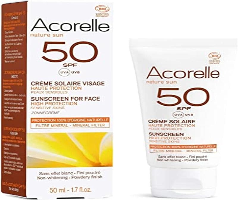 Acorelle Face Sun Cream SPF50 Organic Mineral UVA UVB Protection Water Resistant