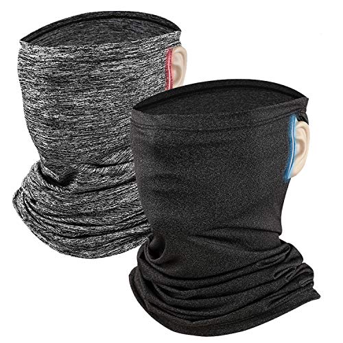 Neck Gaiter Bandana Ear Loops 2 Packs, UV Sun Protection Cool Face Cover Reusable Magic Scarf Balaclava for Men&Women Workout Yoga Running Hiking Motorcycle Cycling Ski