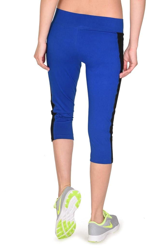 onesport women's cotton spandex jersey blue + black capris(onsp29bb-p)