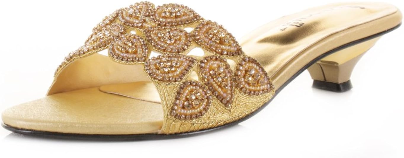 Womens Low Heel Diamante Mules Elegant Evening Sandals Ladies Prom