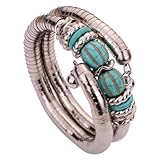 Yazilind Vintage Tibetan Silver Twisted 2 Layer Adjustable Rimous Green Turquoise Arm Bangle Bracelet