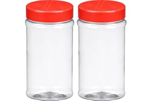 BRIGHTFROM 16oz Empty Spice Jars – Clear BPA-Free Plastic Shaker Bottles with Dual Lids, Wide Mouth for Easy Filling, Reusabl