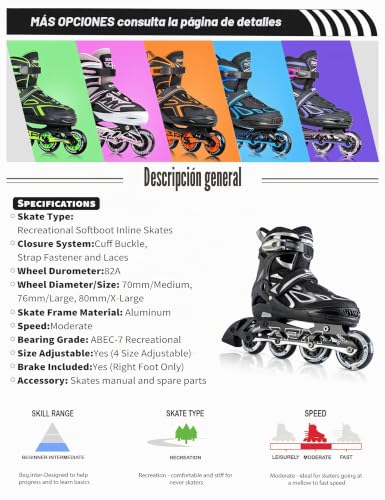 2PM Sports Adjustable Inline Skates for Girls and Boys Women Men, Sizes 30-33, 34-37, 38-41 and 42-44