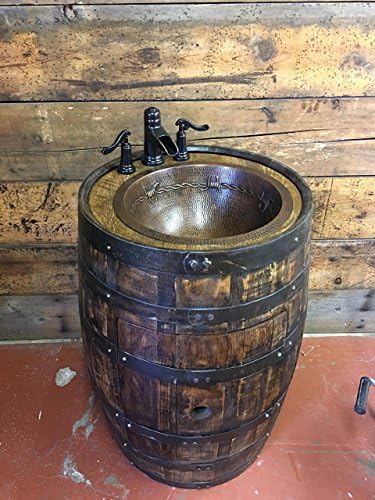 Whiskey Barrel Vanity with Barbwire Copper Sink, Pop up Drain and Pfister 2-Handle Waterfall Faucet