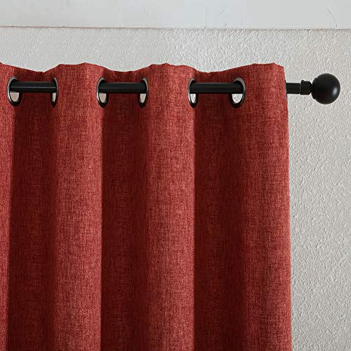 Kotile Burnt Orange Curtains for Bedroom Faux Linen Texture Room