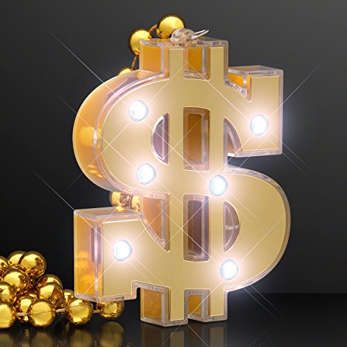Light Up Dollar Sign Bling on Beads Novelty Necklace