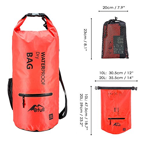 BFULL Waterproof Dry Bag 10L/20L [Lightweight Compact] Roll Top Water Proof Backpack with 2 Exterior Zip Pocket for Kayaking, Boating, Duffle, Camping, Floating, Rafting, Fishing