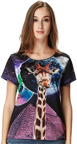 Cottonsyria Women's Cartoon T-shirts Animal Pattern Tees All Over Print Shirts Tops (Medium, Giraffe)