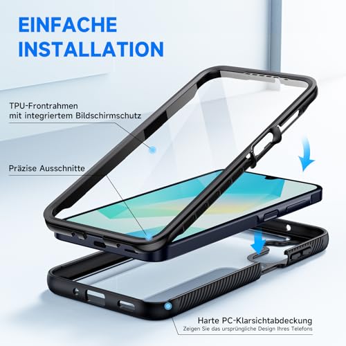 seacosmo Case for Samsung Galaxy A16 5G / A16 4G / A17 Shockproof Cover 360 Degree Full Protection Mobile Phone Case Samsung A26 5G Rugged Protective Case Galaxy A16/A17 with Built-in Screen Protector Black