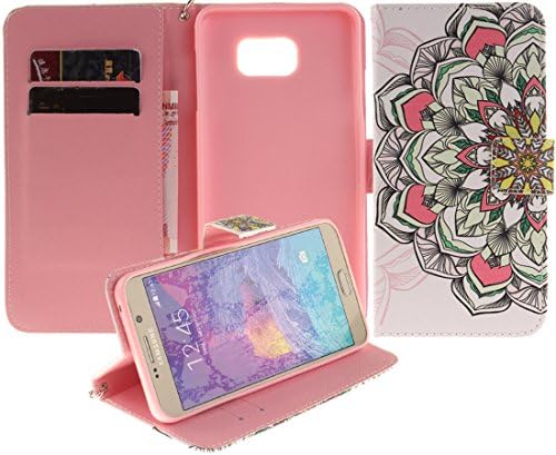Eloiro Samsung Galaxy Note 5 Case, Ultra Slim Magnetic Flip Series Stylish Wallet Folder Leather Case Cellphone Card Holder Cover Pouch with Wrist Strap [Kickstand] for Samsung Galaxy N5 - Pink Flower