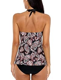 Vegatos Halter Tankini traje de baño de dos piezas sin espalda para dama