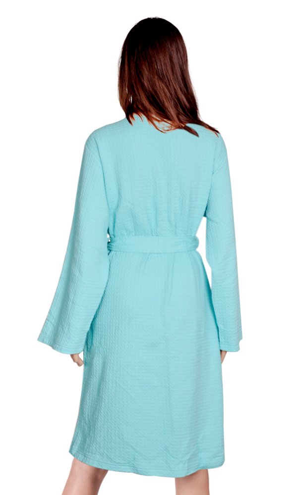 Cece Womens Robe Waffle Spa Bathrobe Lightweight Knee Length Hotel Sleepwear Aqua