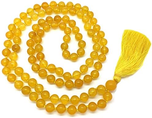 Gemstone Mala Beads Necklace Bracelet 108 beads 8 mm wide - with knots in between plus 1 large guru bead - Prayer, Meditation or Tassel Necklace