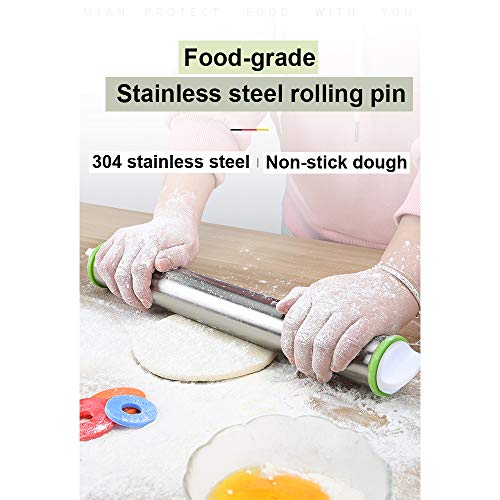 Rolling Pin, Adjustable Stainless Steel Heavy Duty 17Inch Dough Roller Pins with 4 Removable Rings for Baking Cookie Fondant Dough Pastry Pizza Pie